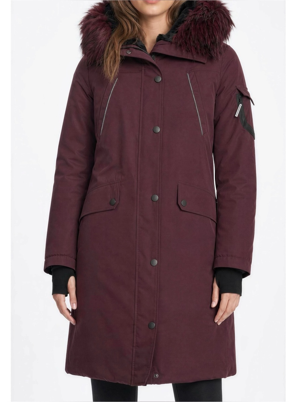 ALPINE NORTH Laurentian Vegan Down Long Parka Winter with Faux Fur Hood, Grape